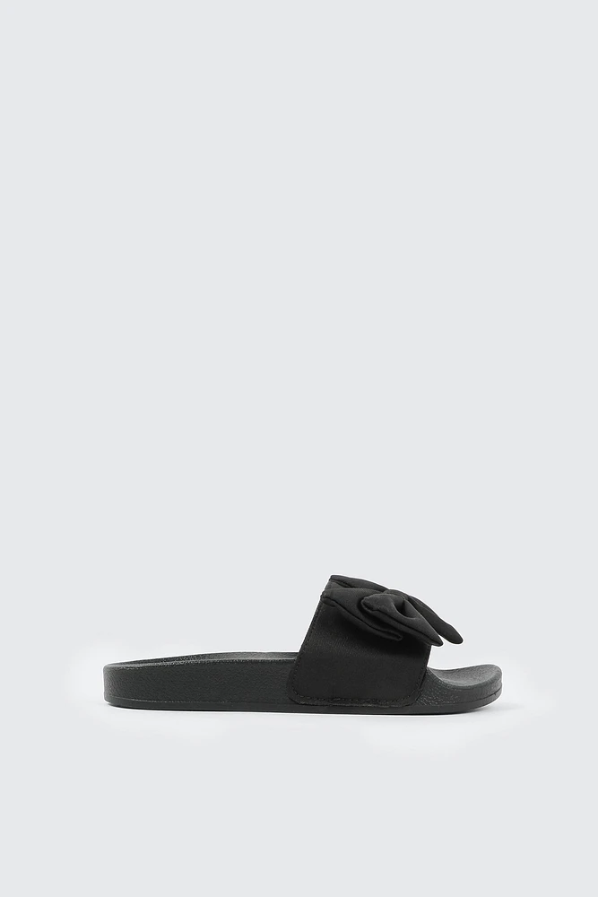 Ardene Kids Slides with Bow Detail in Black | Size