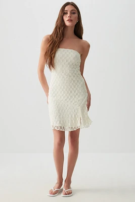 Ardene Strapless Floral Lace Mini Dress in White | Size | Polyester/Nylon/Cotton