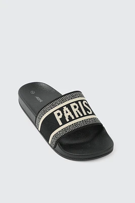 Ardene Paris Slides in Black | Size
