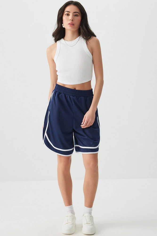 Ardene Contrast Stripe Sporty Shorts in Dark Blue | Size Small | Polyester