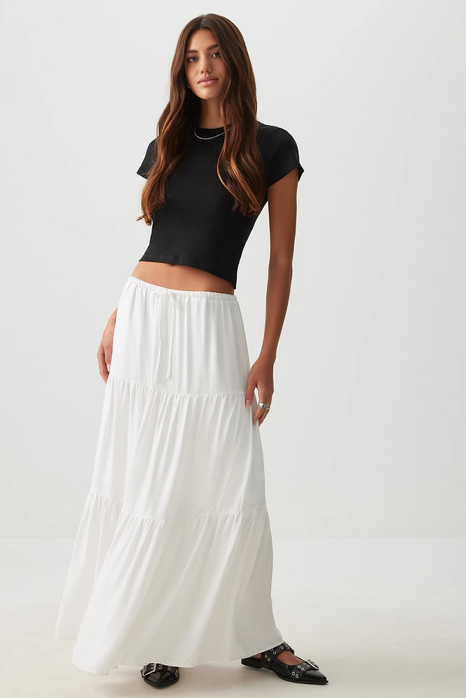 Ardene Maxi Tiered Skirt in White | Size Large | 100% Viscose