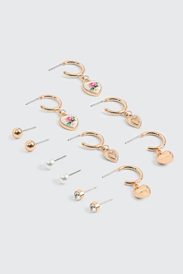 Ardene 6-Pack Heart Charm Earrings in Gold | Stainless Steel