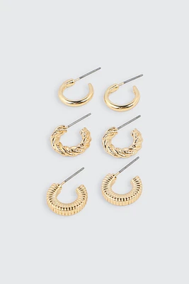 Ardene 3-Pack 14K Plated Hoop Earrings in Gold | Stainless Steel