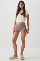 Ardene Basic Striped Cotton Biker Shorts in Brown | Size | Cotton/Elastane | Eco-Conscious