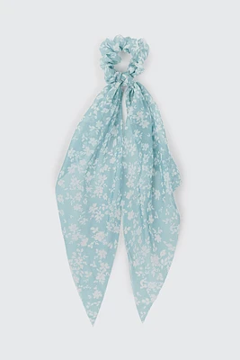 Ardene Floral Scarf Scrunchie in Light Blue | Polyester