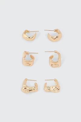 Ardene 3-Pack Irregular Hoops in Gold | Stainless Steel