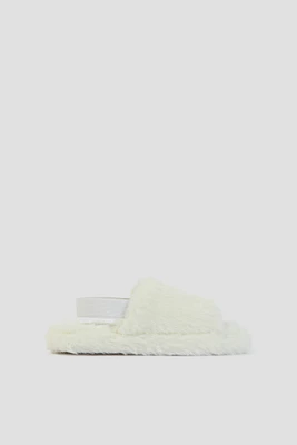 Ardene Kids Plush Sling Back Slippers in White | Size 10.5