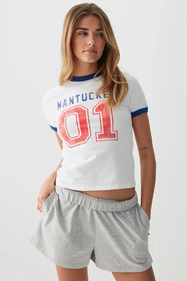 Ardene Short Graphic Ringer T-Shirt in | Size | Cotton/Elastane