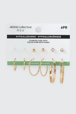 Ardene 6-Pack Assorted Hoop Earrings in Gold | Stainless Steel | Eco-Conscious