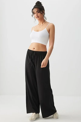 Ardene Slub Jersey Wide Leg Pants in Black | Size Small | 100% Cotton