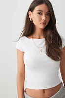 Ardene Fitted Boat Neck T-Shirt in White | Size | Cotton/Elastane