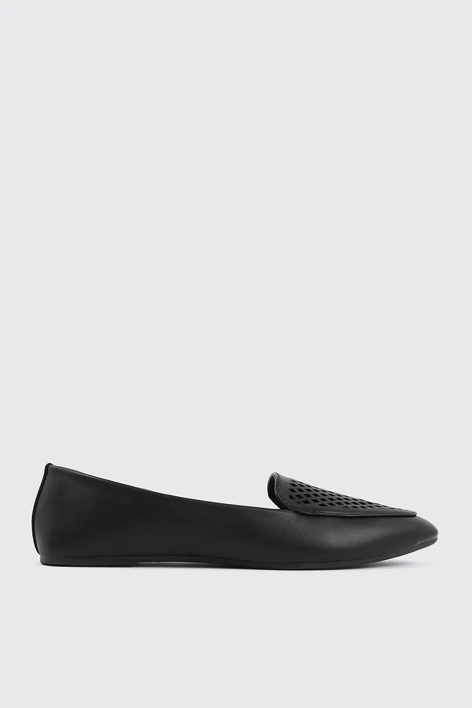 Ardene Ballet Flats with Laser Cut Pattern in Black | Size | Eco-Conscious