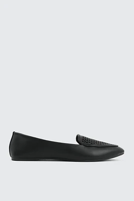 Ardene Ballet Flats with Laser Cut Pattern in Black | Size | Eco-Conscious