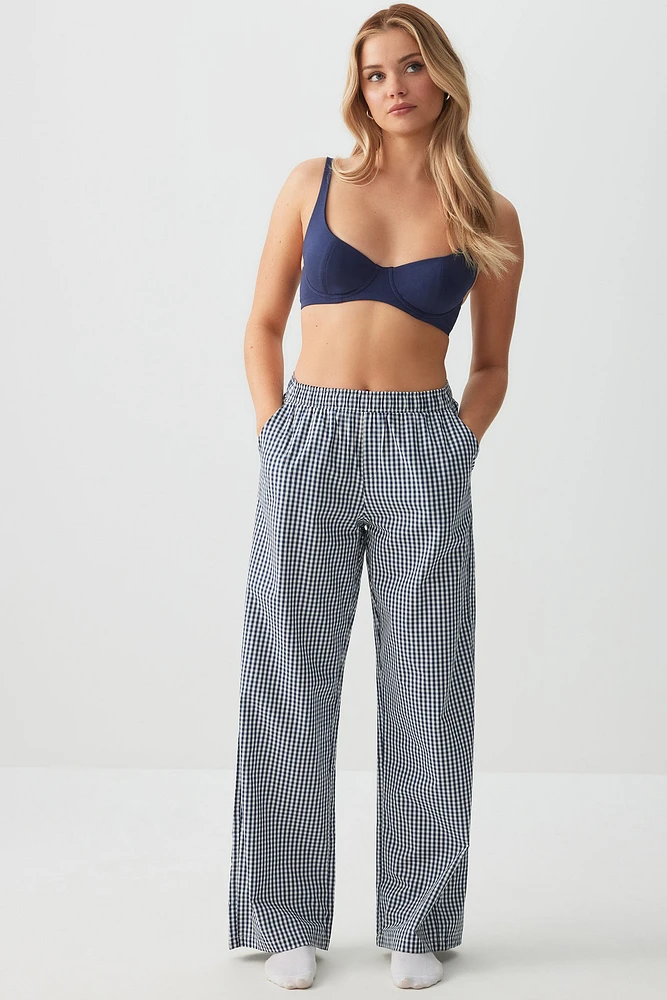 Ardene Loose Poplin PJ Pants in Dark Blue | Size | 100% Cotton