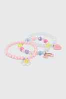 Ardene Kids 3-Pack Beaded Charm Bracelets in Light Pink