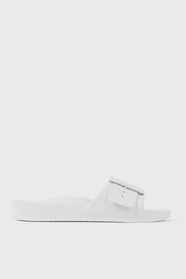 Ardene Chunky Buckle Slides in White | Size | Eco-Conscious