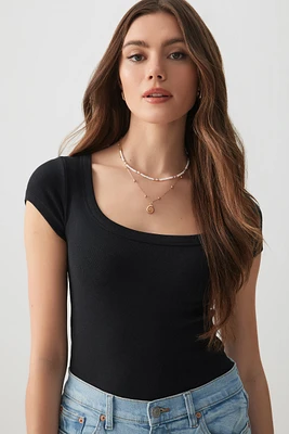 Ardene Crop Scoop Neck T-Shirt in | Size | Cotton/Elastane
