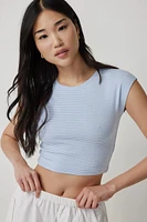 Ardene Ultra Crop Cap Sleeve T-Shirt in Light Blue | Size Medium | Cotton/Elastane