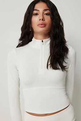 Ardene Fitted 1/4 Zip Top in White | Size | Polyester/Spandex | Eco-Conscious