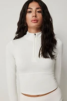 Ardene Fitted 1/4 Zip Top in White | Size | Polyester/Spandex | Eco-Conscious