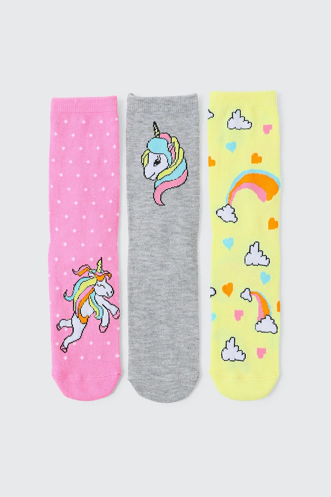Ardene Kids 3-Pack Unicron Ankle Socks | Polyester/Spandex
