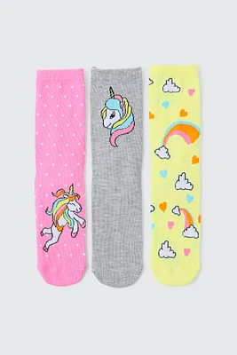 Ardene Kids 3-Pack Unicron Ankle Socks | Polyester/Spandex