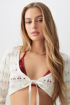 Ardene Crop Open Stitch Bolero in White | Size | Polyester