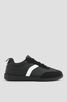 Ardene Retro Sneakers in Black | Size 6 | Faux Leather/Faux Suede