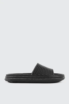 Ardene Textured Slides in Black | Size | Eco-Conscious