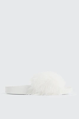 Ardene Faux Fur Slides in White | Size