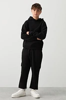 Ardene Kids Cargo Sweatpants in Black | Size | Polyester/Cotton | Fleece-Lined