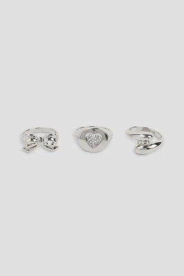 Ardene -Pack Bow & Heart Rings in Silver | Size