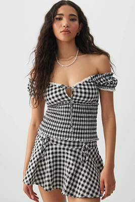 Ardene Gingham Smocked Top in | Size | Polyester/Spandex