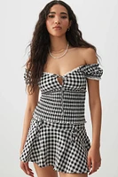Ardene Gingham Smocked Top in | Size | Polyester/Spandex