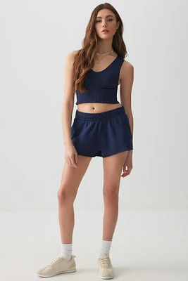 Ardene Low Rise Mini Sweatshorts in Dark Blue | Size | Polyester/Cotton | Fleece-Lined