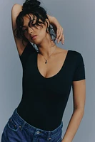 Ardene Contour V-Neck Short Sleeve Bodysuit in | Size | Elastane/Polyamide