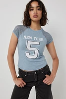 Ardene Destination Mesh Sleeve Raglan T-Shirt in Light Blue | Size | Spandex/Cotton