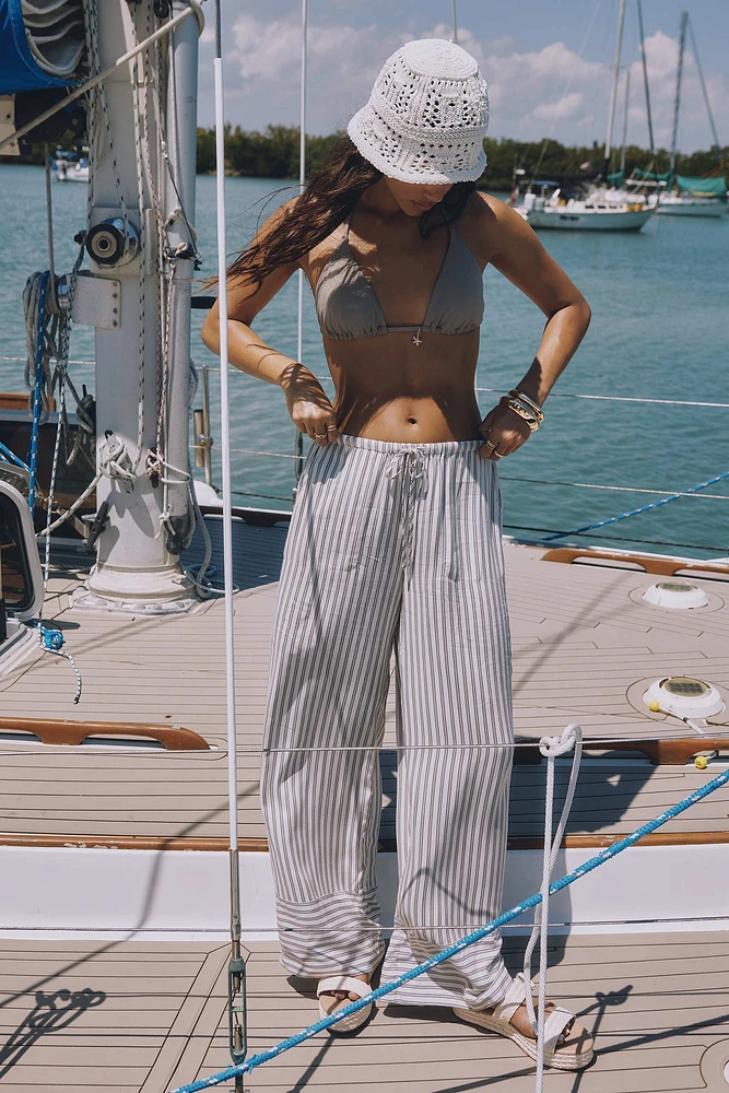 Ardene Striped Wide Leg Pants in Beige | Size | 100% Viscose