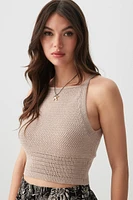 Ardene Crochet Like Sweater Tank in Beige | Size Large | 100% Cotton