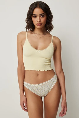 Ardene PJ Tank Top with Lace Detail in Light Yellow | Size | Nylon/Elastane | Eco-Conscious