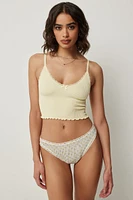 Ardene PJ Tank Top with Lace Detail in Light Yellow | Size | Nylon/Elastane | Eco-Conscious