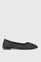 Ardene Fishnet Ballet Flats with Rhinestones in Black | Size | Faux Leather