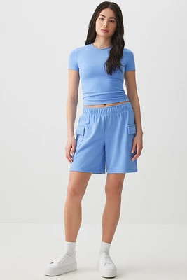 Ardene French Terry Cargo Sweatshorts in Medium Blue | Size | Polyester/Cotton | Eco-Conscious