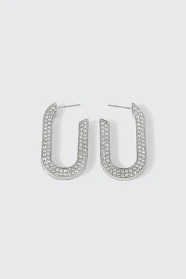 Ardene Embellished Rectangular Hoop Earrings in Silver | Stainless Steel