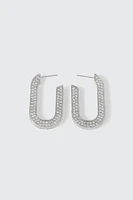 Ardene Embellished Rectangular Hoop Earrings in Silver | Stainless Steel