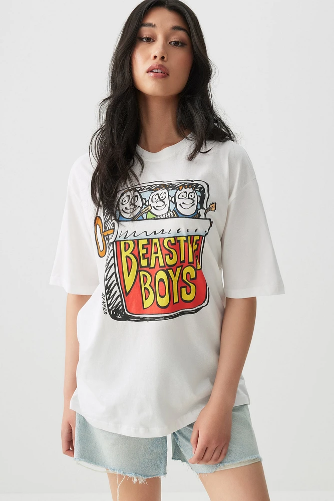 Ardene Oversized Beastie Boys T-Shirt in White | Size Large | 100% Cotton