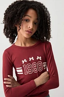 Ardene Kids Graphic Long Sleeve T-Shirt in Burgundy | Size | Polyester/Spandex