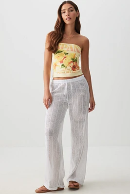 Ardene Straight Leg Crochet Pants in White | Size Small | Polyester