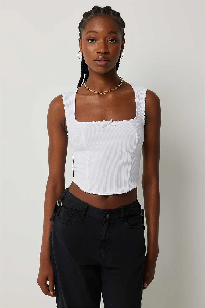 Ardene Square Neck Corset Tank in White | Size Large | Spandex/Cotton