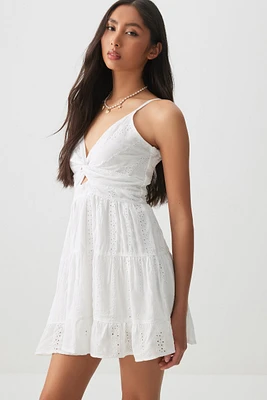 Ardene Twist Front Embroidered Mini Dress in White | Size | Rayon